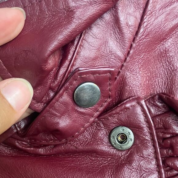 Boston Proper Women's Burgundy 100% Genuine Leather Moto Jacket size 2 #719 - Picture 2 of 14